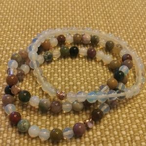 See Photos Set of Size 8" Gem Stone Bracelets